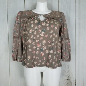 Lucky Brand Light Brown Floral Print Boho Blouse
